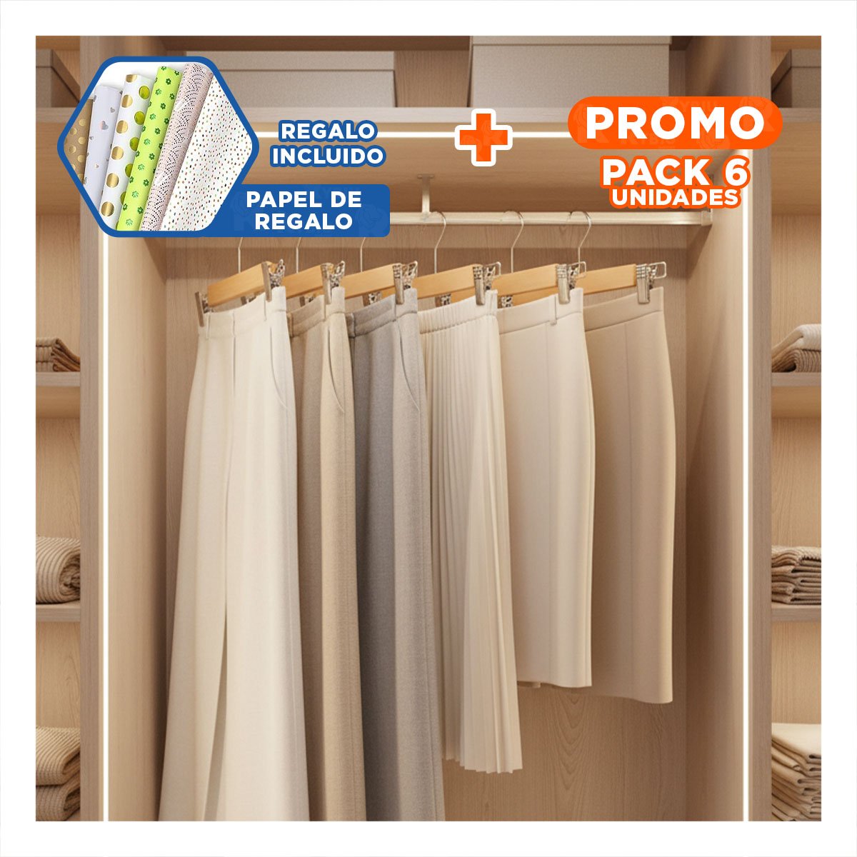 PACK6 ESTRUCTURA PARA EXHIBIR CHAQUETAS INFANTILES 2 GANCHOS METAL 33CM MOSTAZA Y+PAPEL REGALO - 1