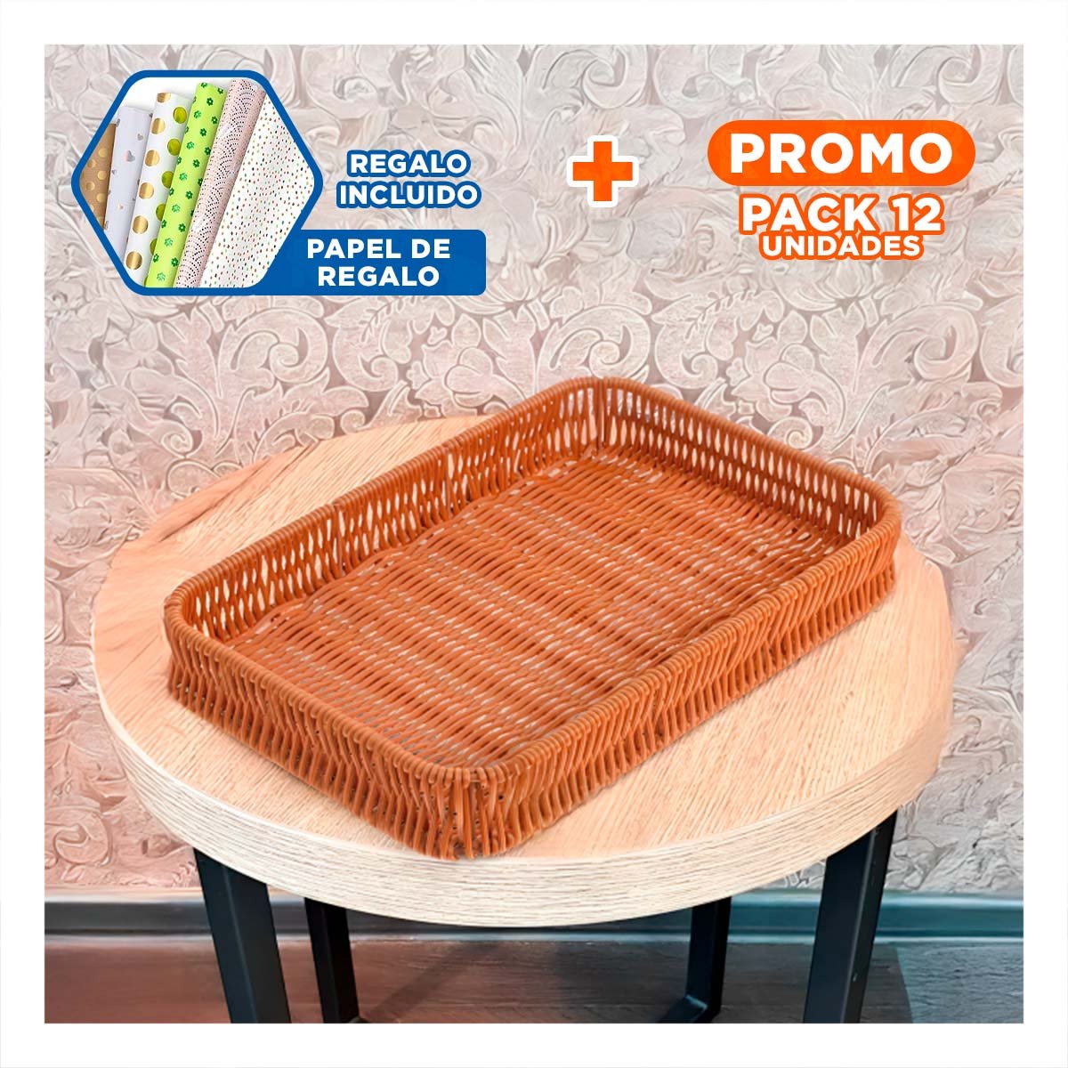 PACK12 ORGANIZADOR RECTANGULAR DE PLASTICO TEJIDO 30X20X4CM DE MATERIAL FIRME Y+PAPEL REGALO - 1