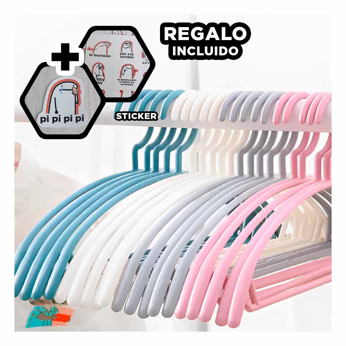 PERCHA CLASICA DE PLASTICO BLANCO MEDIA LUNA DE 4 PIEZAS PARA GUARDAR Y+REGALO STICKER - 1