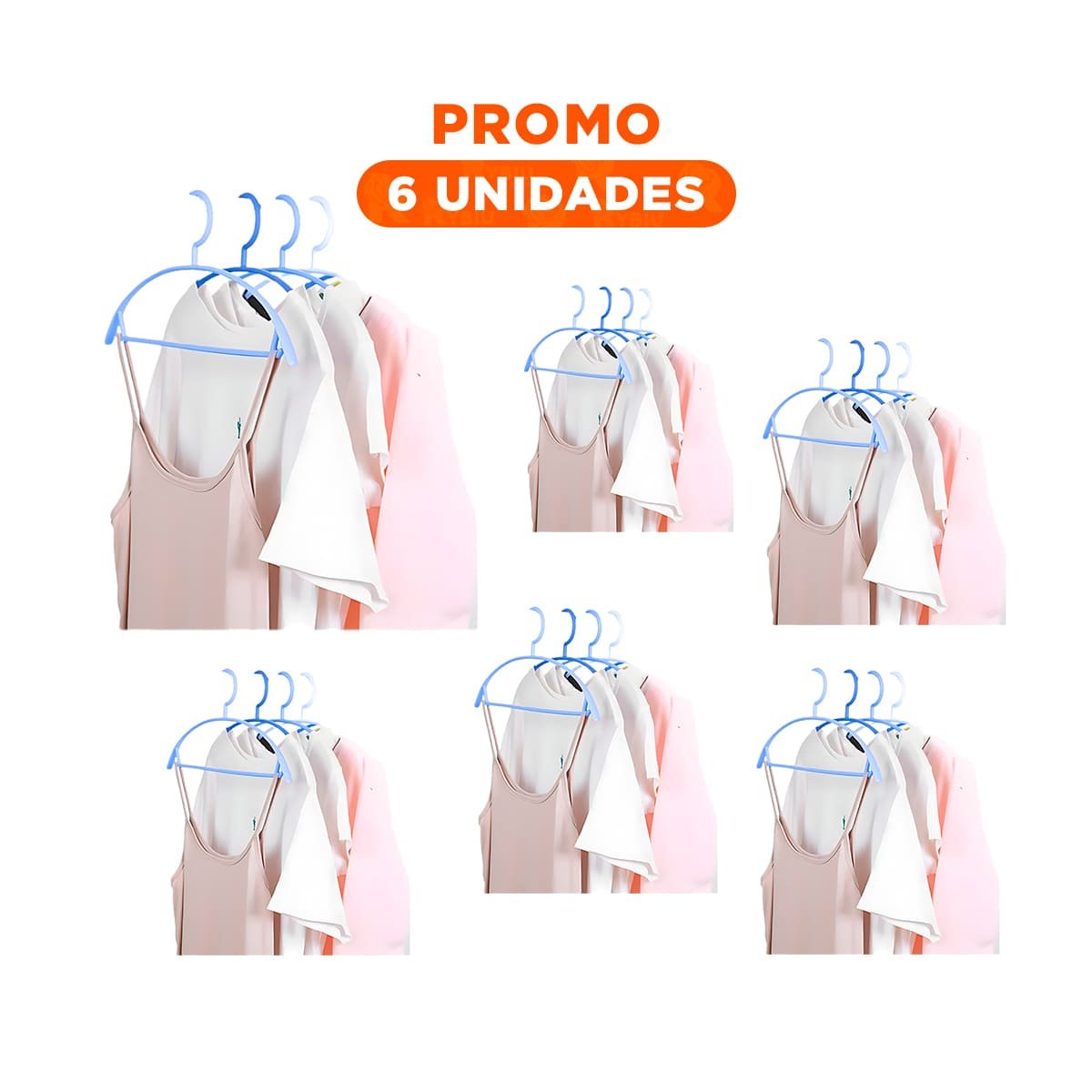 PACK6 GANCHO COMPACTO DE PLASTICO AZUL MEDIA LUNA 4 PIEZAS PARA CLOSET - 1