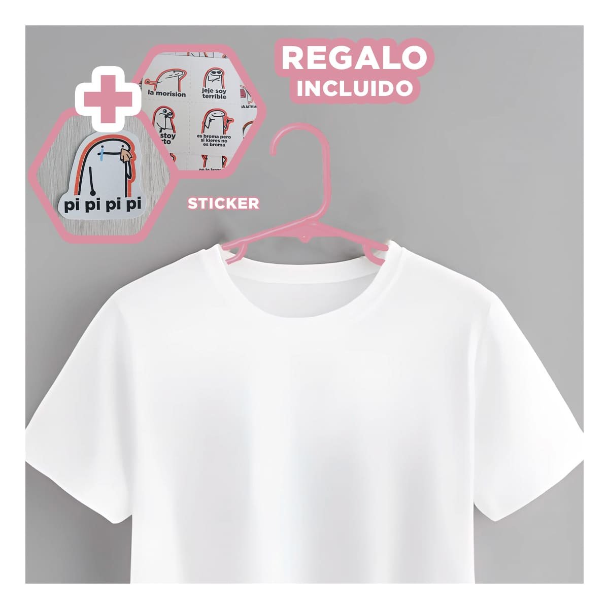 SOPORTE COLGANTE DE PLASTICO PARA ROPA 5 PIEZAS 15X29CM ROSADO Y+REGALO STICKER - 1