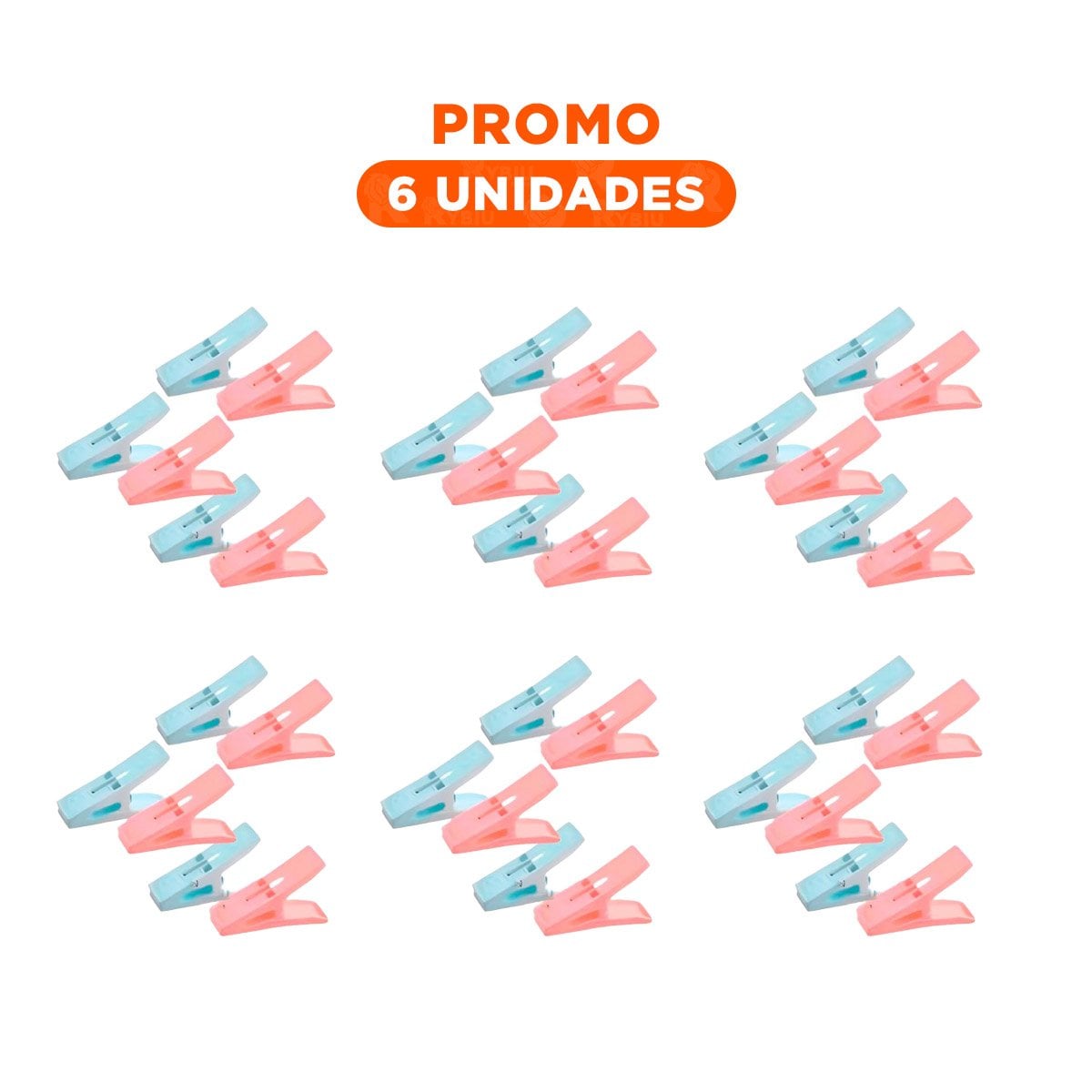 PACK6 BROCHES DE ROPA CUADRADOS EN DOS COLORES CON CUERDA PARA COLGADO DOMESTICO - 1