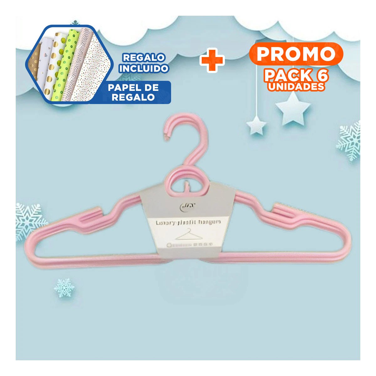 PACK6 PERCHA COMPACTA DE PLASTICO ROSADO CIRCULO EN MEDIO DE 4 PIEZAS CASA Y+PAPEL REGALO - 1
