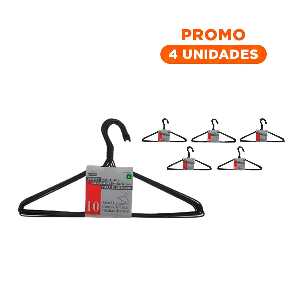 PACK4 COLGADOR FUNCIONAL DE ALAMBRE NEGRO CON 10 PIEZAS 21X40CM PARA ORDEN Y+REGALO STICKER - 1