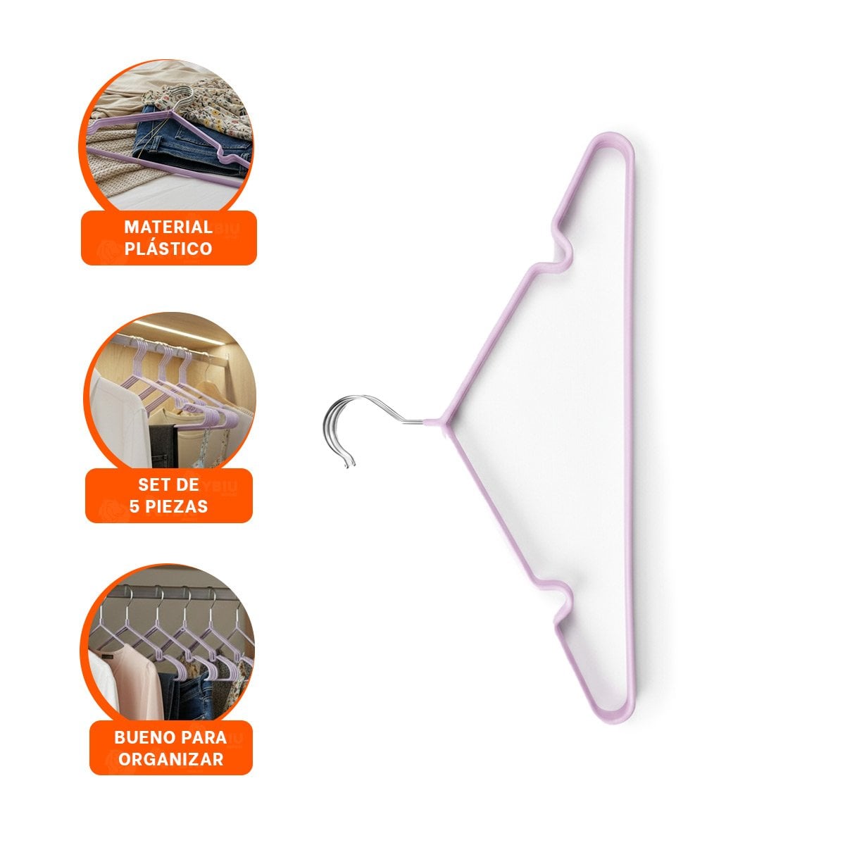 SOPORTE DOMESTICO DE ALAMBRE CON PLASTICO LILA 5 PIEZAS PARA PRENDAS - 3