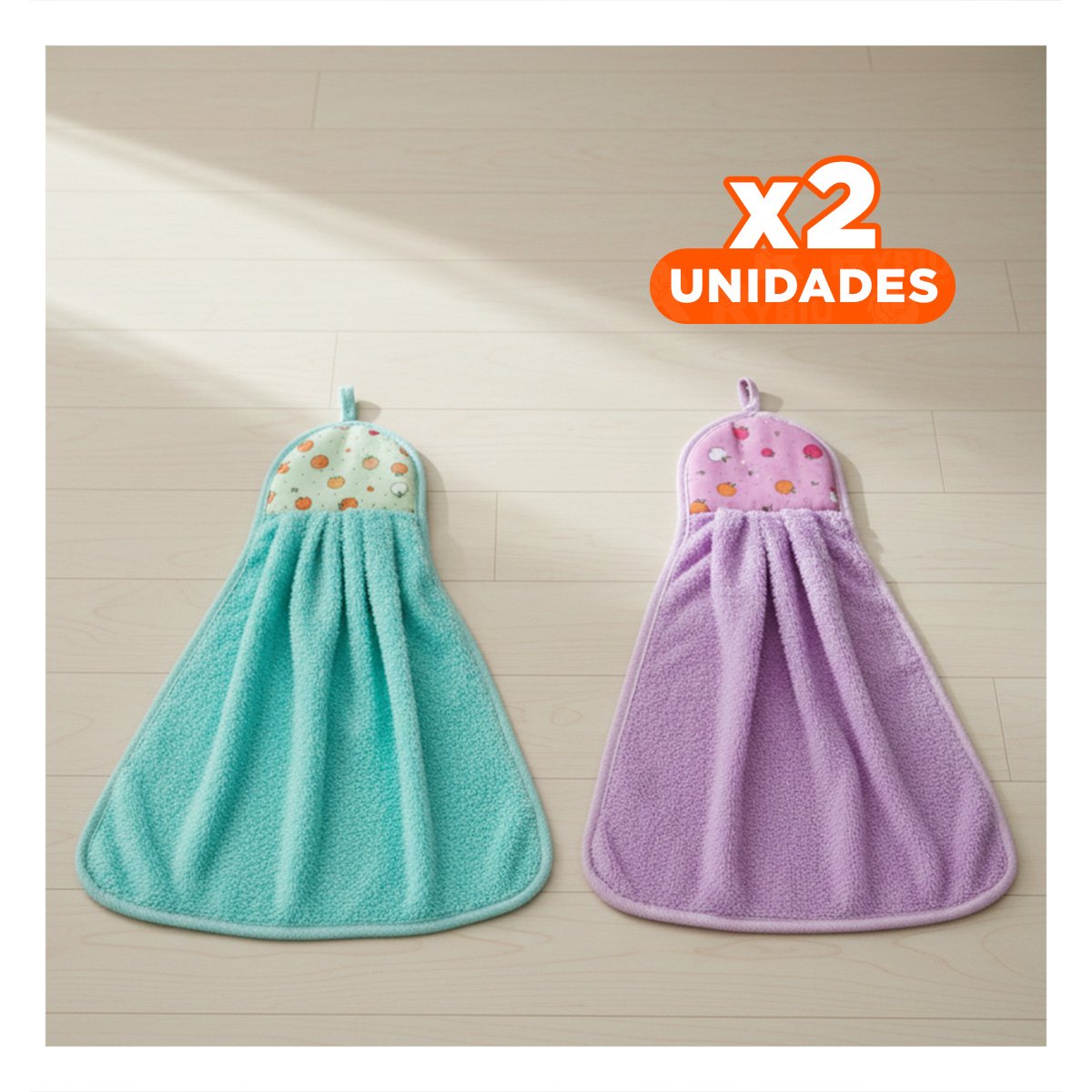 PACK2 LOTE MODERNO 2 PIEZAS MORADO Y VERDE AGUA COLGADOR COCINA 28X38CM Y+REGALO STICKER - 1