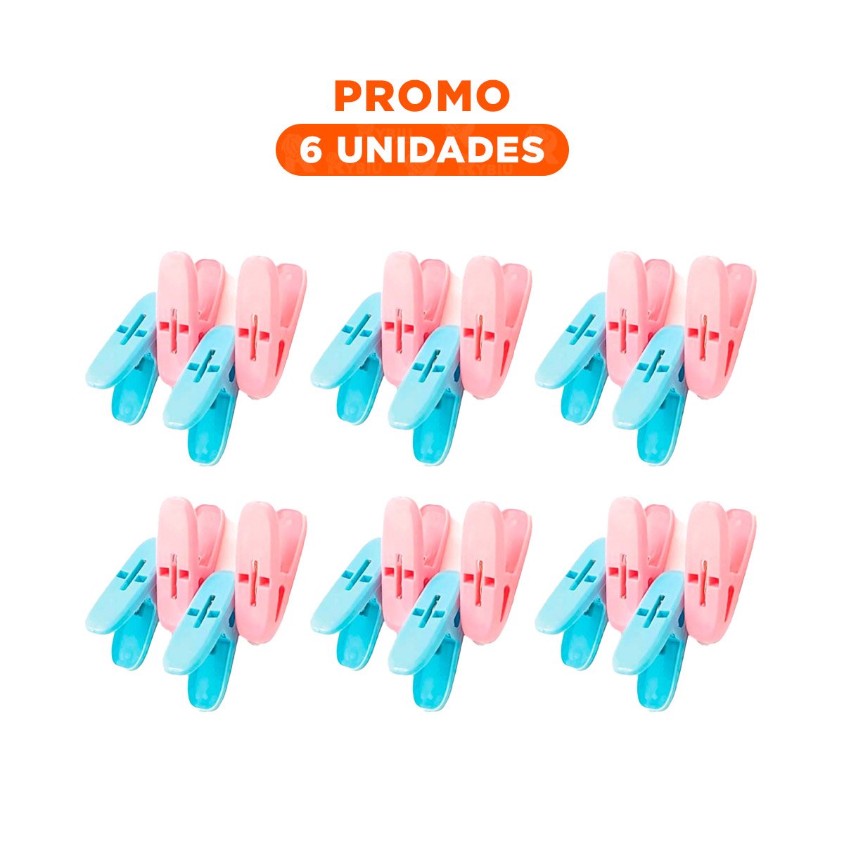 PACK6 BROCHES DE ROPA CURVOS DE PLASTICO EN DOS TONOS CON CUERDA DOMESTICA - 1