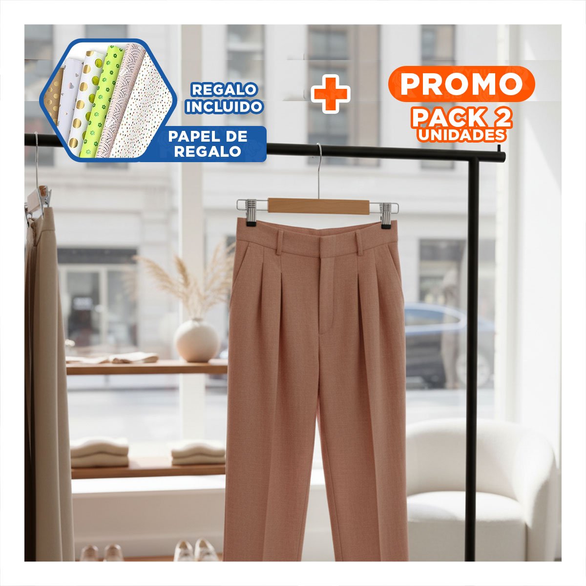 PACK2 ORGANIZADOR PARA MANTENER VESTIDOS CON 2 GANCHOS DE METAL 33CM MOSTAZA Y+PAPEL REGALO - 1
