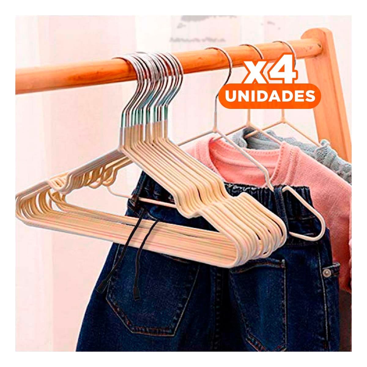 PACK4 COLGADOR DE ALAMBRE ELEGANTE Y PRACTICO PARA ROPA 5 PIEZAS 20X40,5CM CREMA - 1