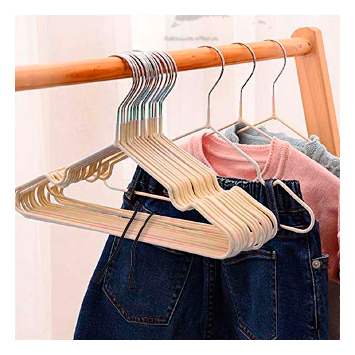 PACK4 COLGADOR DE ALAMBRE ELEGANTE Y PRACTICO PARA ROPA 5 PIEZAS 20X40,5CM CREMA - 5