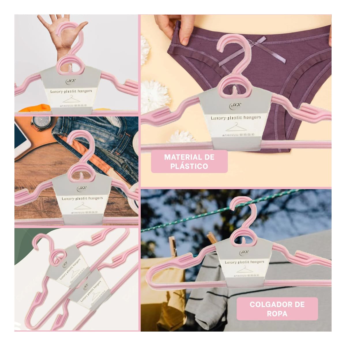 SUJETADOR CLASICO DE PLASTICO ROSADO CIRCULO EN MEDIO DE 4 PIEZAS PRENDAS Y+POST IT - 1