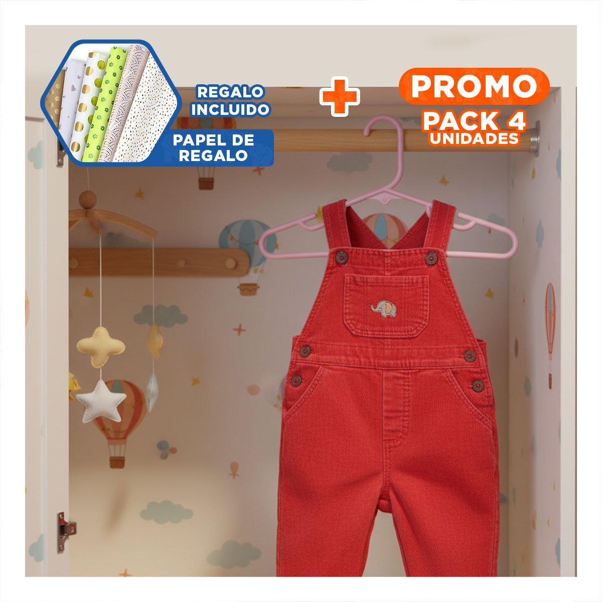 PACK4 COLGANTE DE ROPA COMODA Y LIGERA 5 PIEZAS 15X29CM ROSADO Y+PAPEL REGALO - 1
