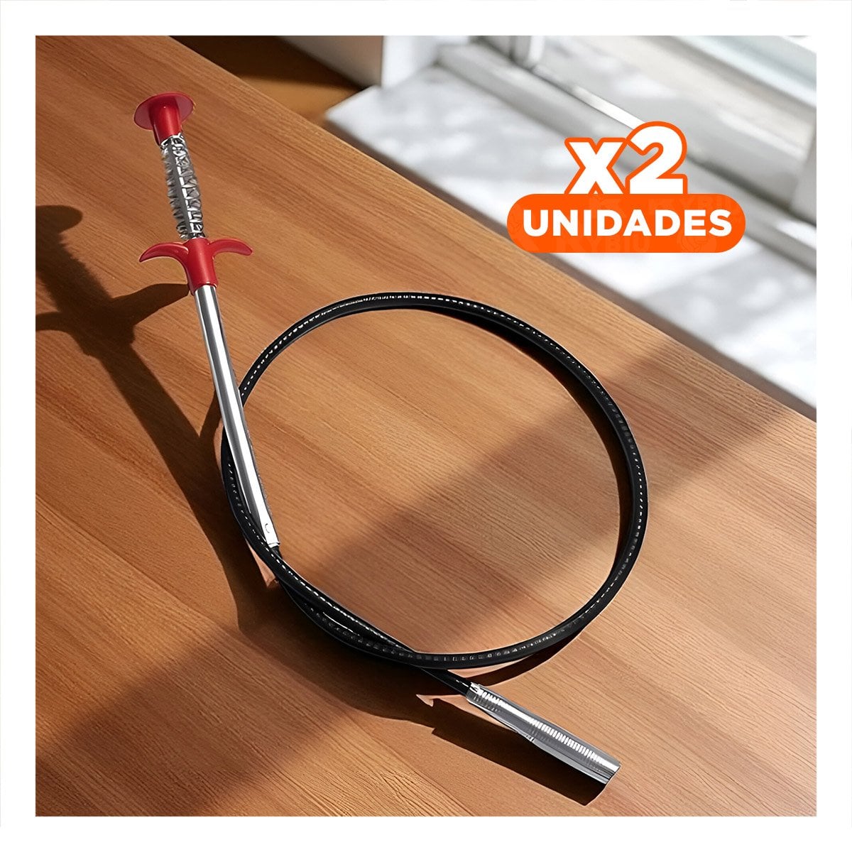 PACK2 GANCHO NEGRO PARA RETIRO DE RESIDUOS EN DRENAJE CON EXTENSION 200CM Y+REGALO STICKER - 1