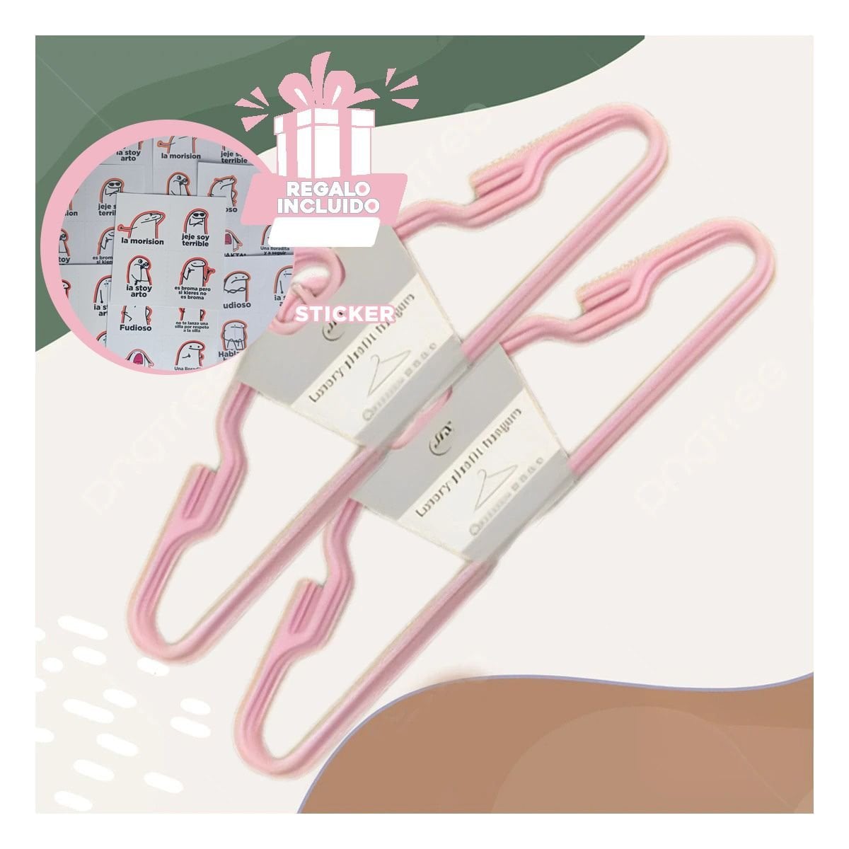PERCHA CLASICA DE PLASTICO ROSADO CIRCULO EN MEDIO DE 4 PIEZAS GUARDAR Y+REGALO STICKER - 1