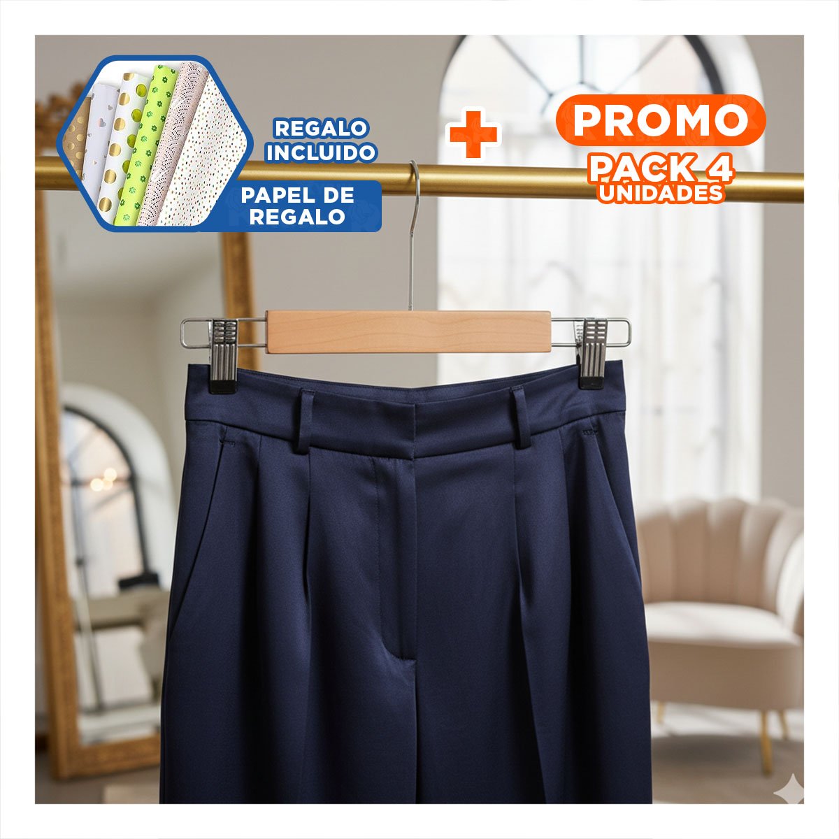 PACK4 ESTRUCTURA PARA MANTENER ORDEN 2 GANCHOS DE METAL 33CM MOSTAZA Y+PAPEL REGALO - 1