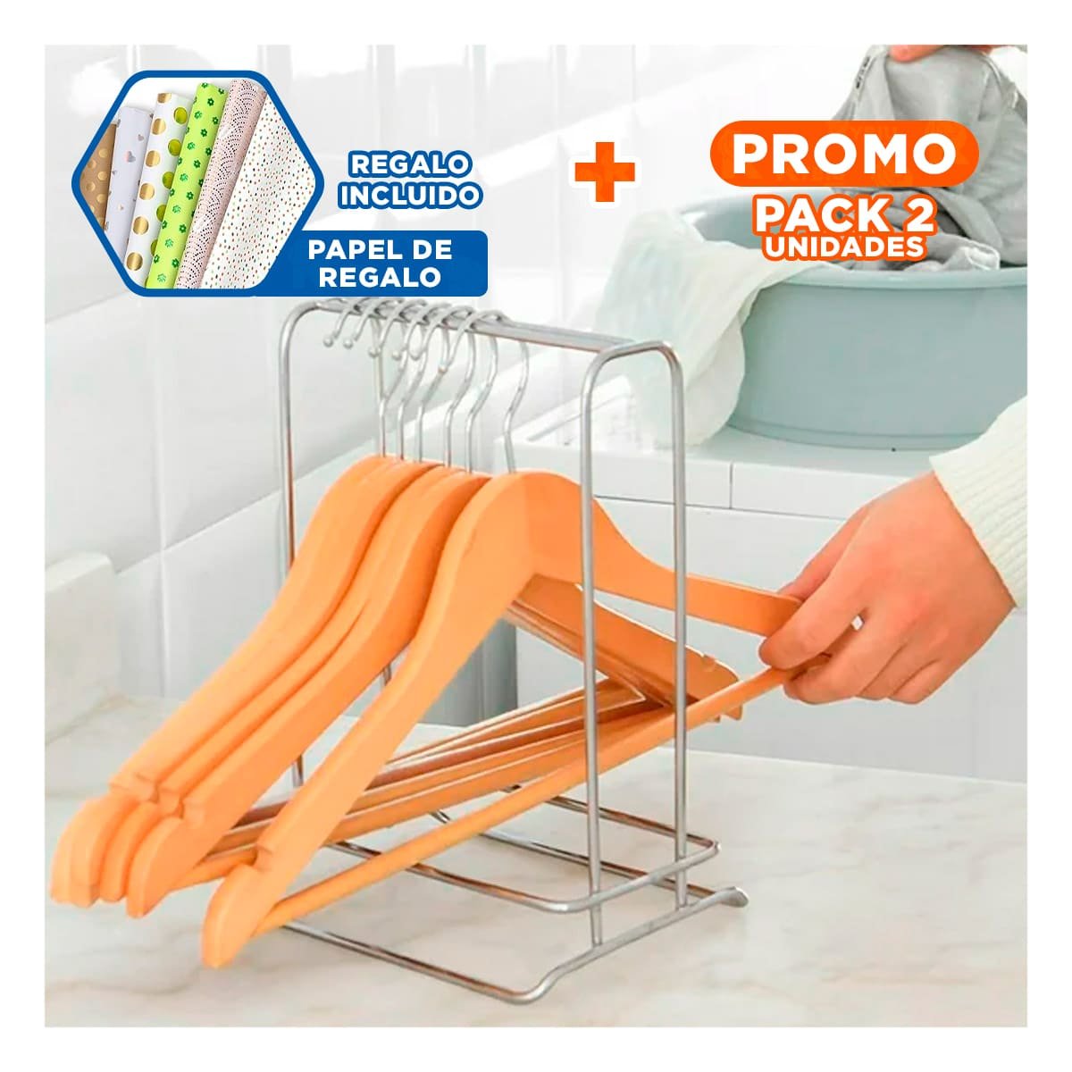 PACK2 ELEMENTO PRACTICO DE MADERA COLOR MOSTAZA 3 PIEZAS PARA CASA Y+PAPEL REGALO - 1