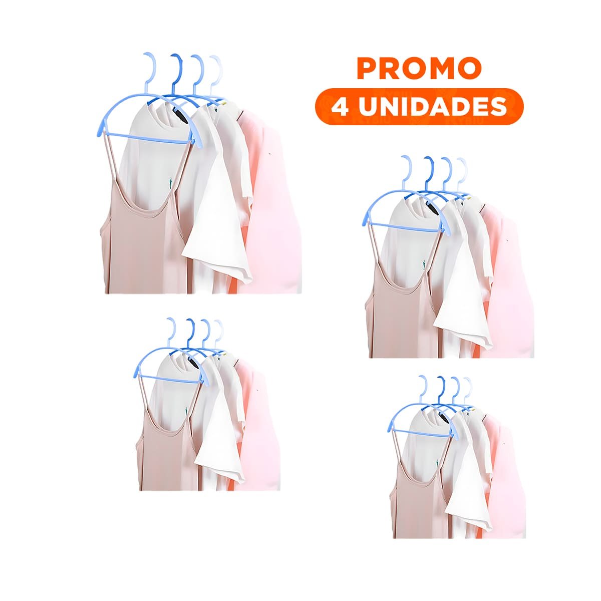 PACK4 COLGADOR COMPACTO DE PLASTICO AZUL MEDIA LUNA 4 PIEZAS PARA PRENDAS Y+REGALO STICKER - 1