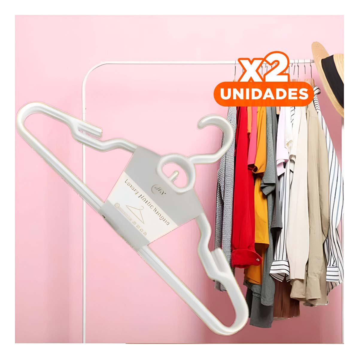 PACK2 PERCHA PLASTICA BLANCA CON CENTRO REDONDO DE 4 PIEZAS Y+REGALO STICKER - 1