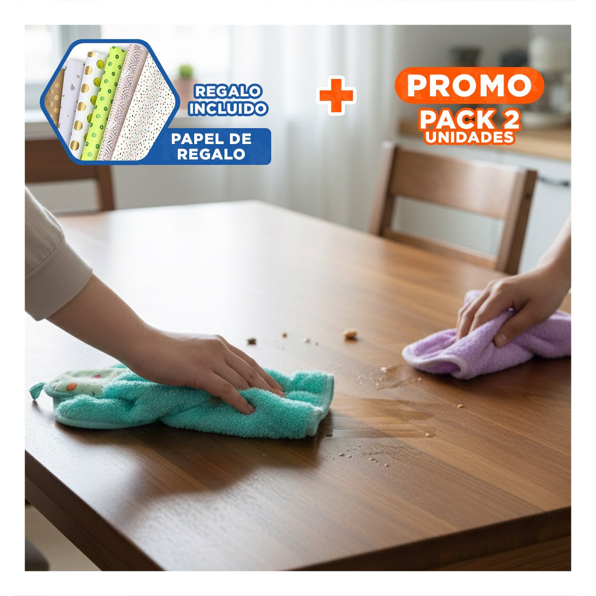 PACK2 LOTE 2 PIEZAS MORADO Y VERDE AGUA TOALLAS COLGADOR PRACTICO 28X38CM YPAPEL REGALO - 1