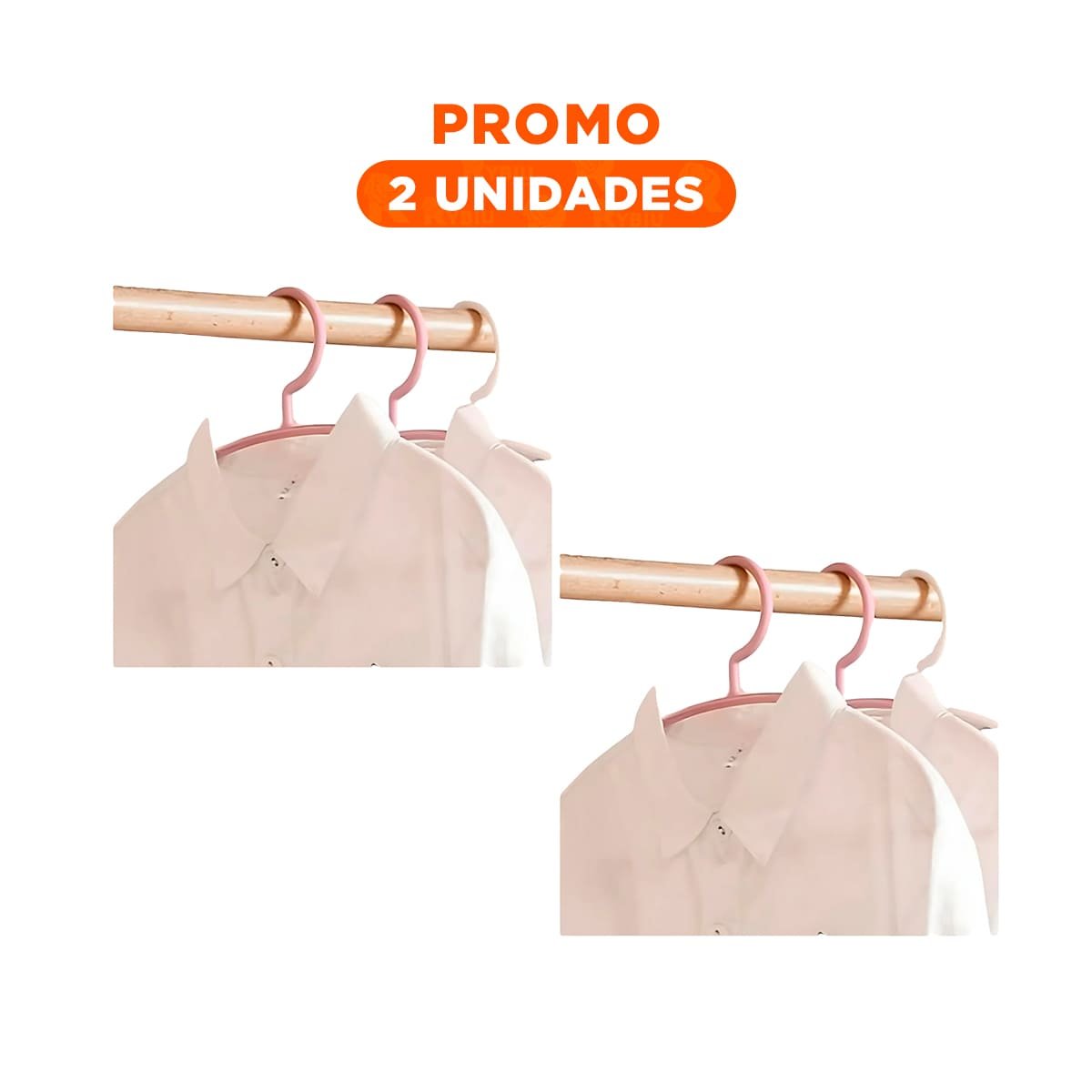 PACK2 PERCHA CLASICA DE PLASTICO ROSADO MEDIA LUNA DE 4 PIEZAS PARA GUARDAR - 1