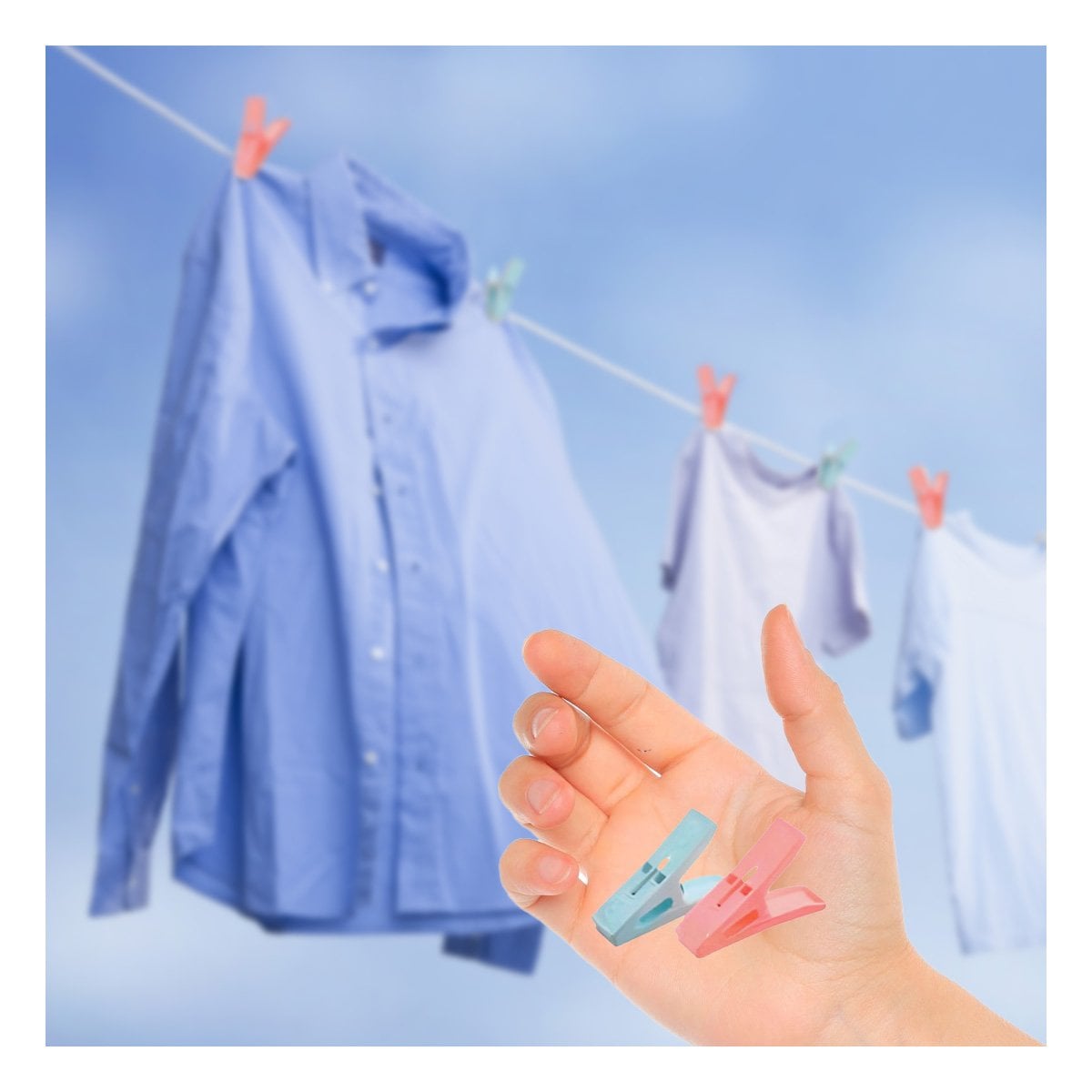 SUJETADORES DE PLASTICO CUADRADOS PARA ROPA EN DOS COLORES CON CUERDA Y+LIGAS REGALO - 1