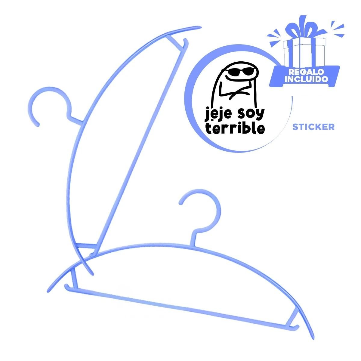 PERCHA CURVA DE PLASTICO AZUL MEDIA LUNA 4 PIEZAS PARA CLOSET Y+REGALO STICKER - 1