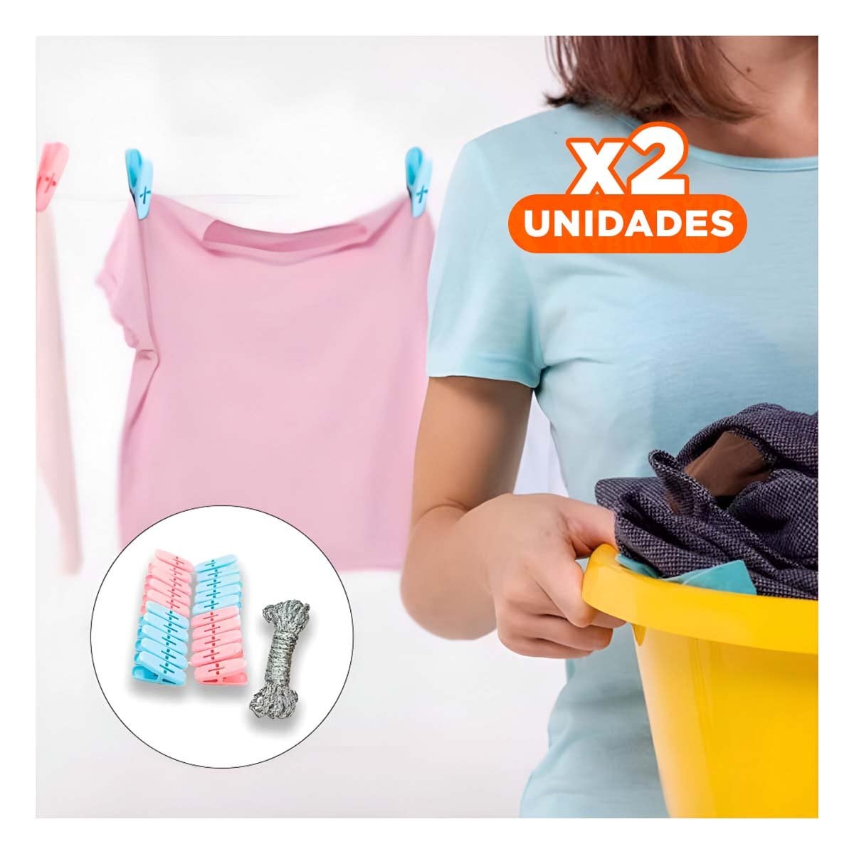 PACK2 PINZAS CURVAS DE PLASTICO MULTICOLOR PARA ROPA CON CUERDA DOMESTICA Y+REGALO STICKER - 1