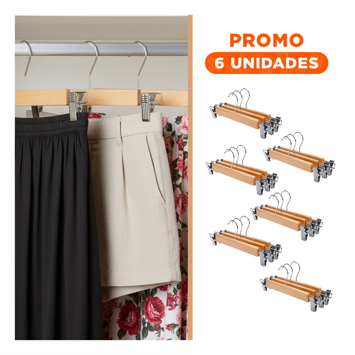 PACK6 ESTRUCTURA PARA MANTENER PRENDAS ORGANIZADAS 2 GANCHOS DE METAL 33CM MOSTAZA - 1