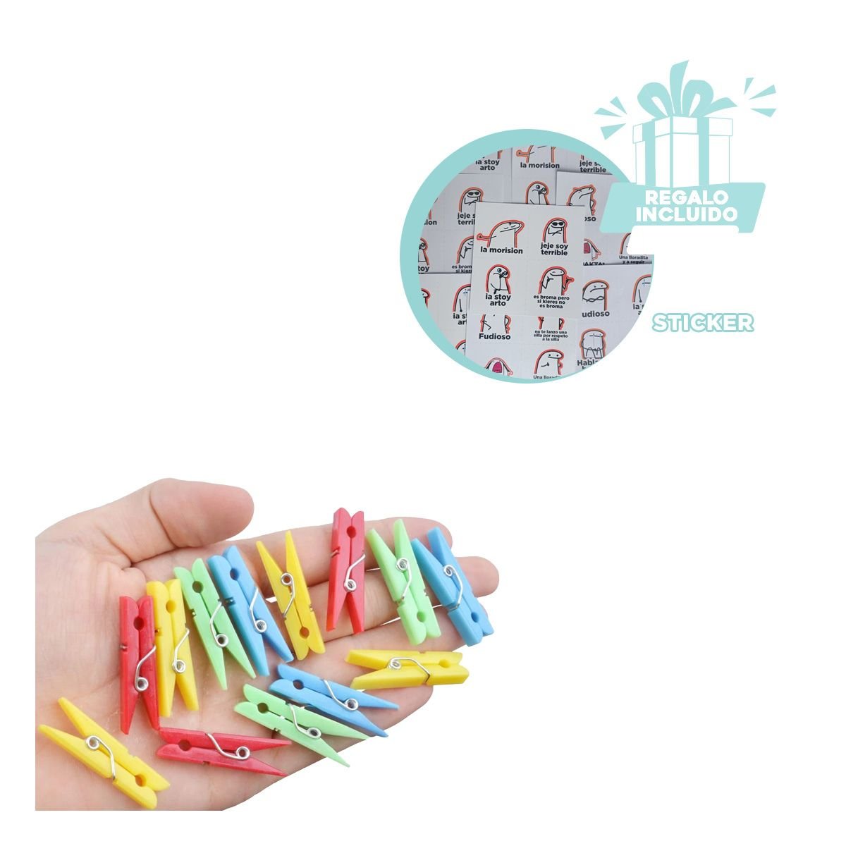 PINZAS DE ROPA PLASTICAS MULTICOLOR CON 24 PIEZAS PARA COLGAR ROPA LIGERA Y+REGALO STICKER - 1