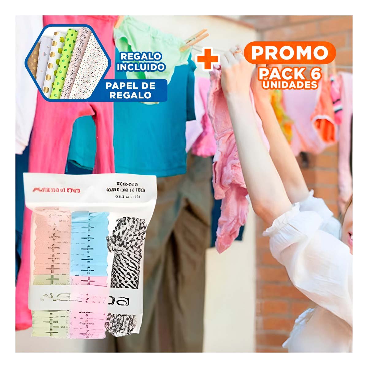 PACK6 ACCESORIO DE CLOSET Y CUERDA MULTICOLOR PARA ORGANIZAR PRENDAS Y+PAPEL REGALO - 1