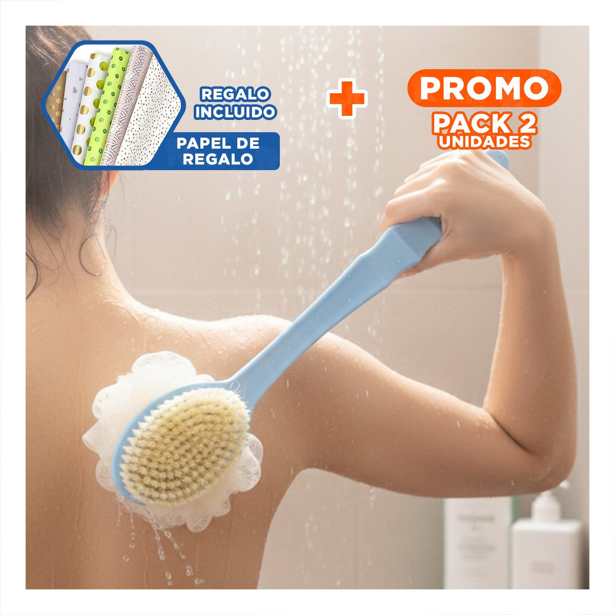 PACK2 CERDAS CORPORAL AZUL 36CM DOBLE CABEZALES PARA PIEL DELICADA YPAPEL REGALO - 1