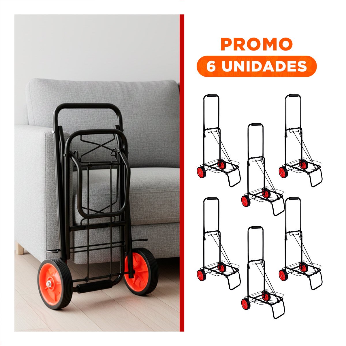 PACK6 BASE MOVIL PLEGABLE NEGRO CON LIGA PARA FACIL TRANSPORTE - 1
