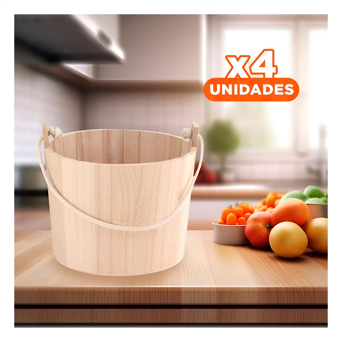 PACK4 CUBETA NATURAL DE MADERA CON AGARRADERA DE CUERDA PARA DECORACION EN CASA - 1