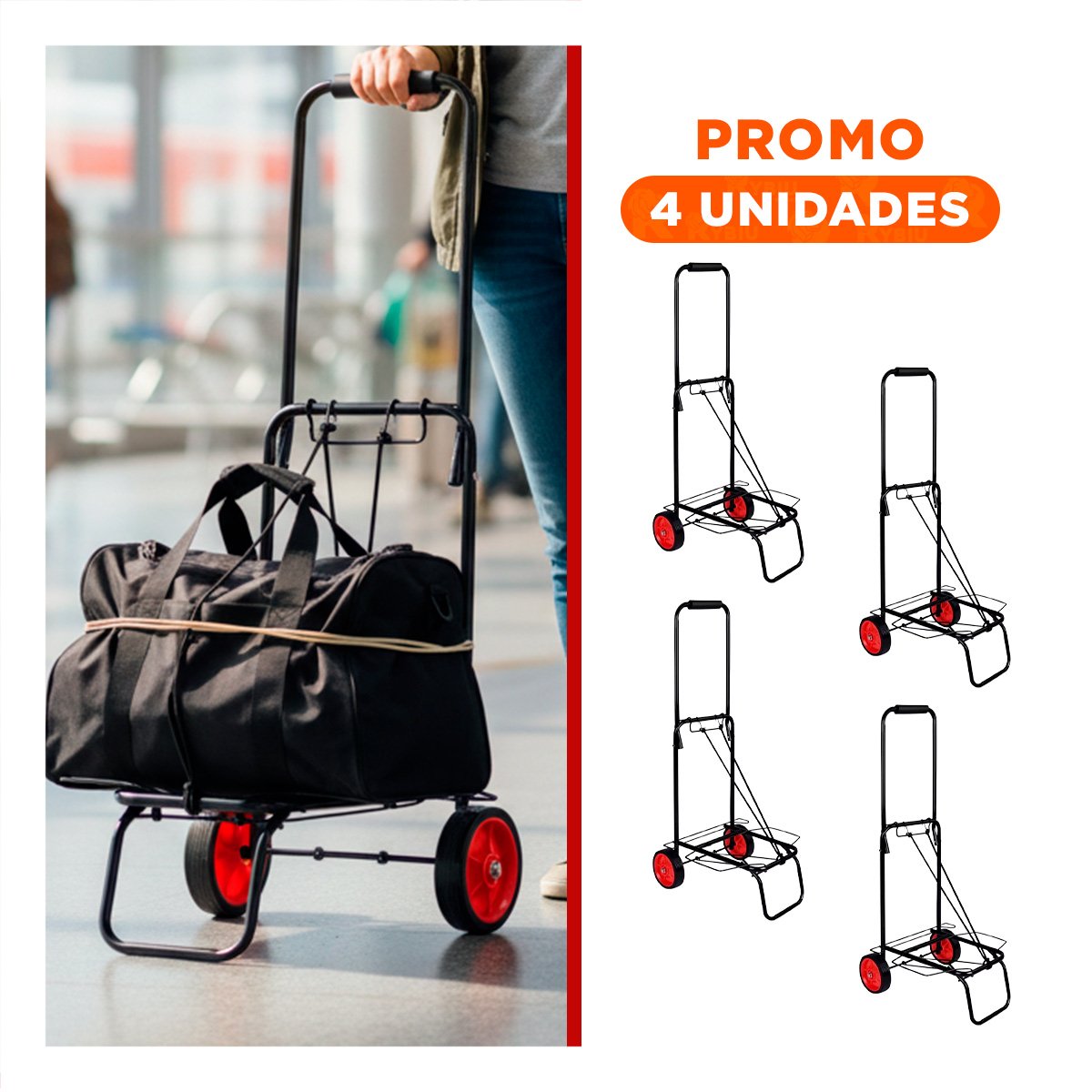 PACK4 SOPORTE MOVIL PLEGABLE NEGRO CON LIGA PARA TRASLADO DOMESTICO Y+REGALO STICKER - 1