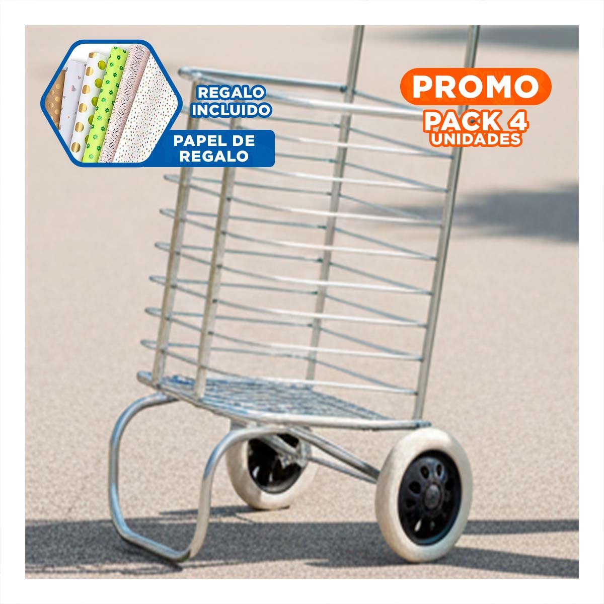 PACK4 ESTRUCTURA DE CARGA CERRADO PLEGABLE PLATEADO PARA MOVER OBJETOS Y+PAPEL REGALO - 1