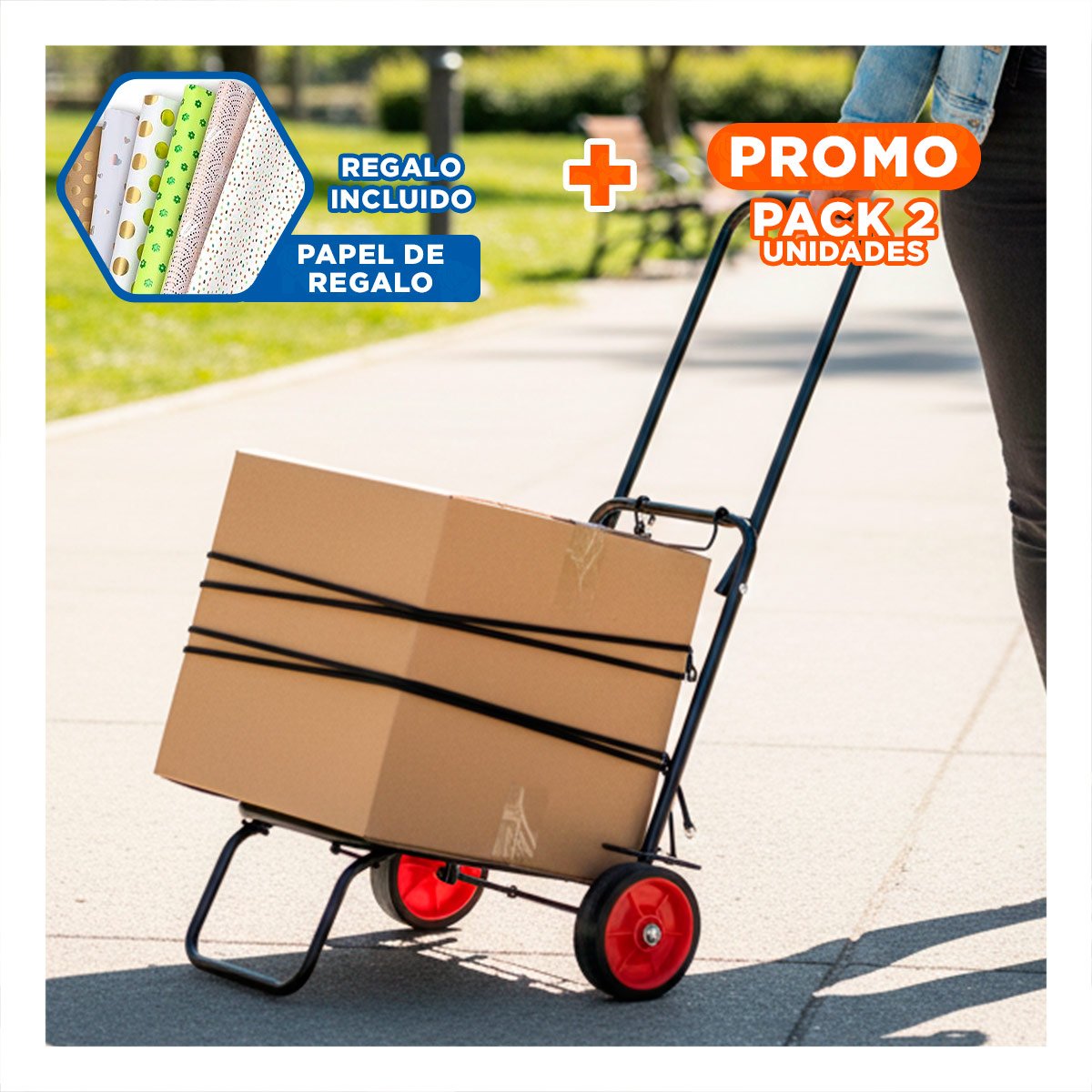 PACK2 ESTRUCTURA DE CARGA PLEGABLE NEGRO CON LIGA PARA MOVER OBJETOS Y+PAPEL REGALO - 1