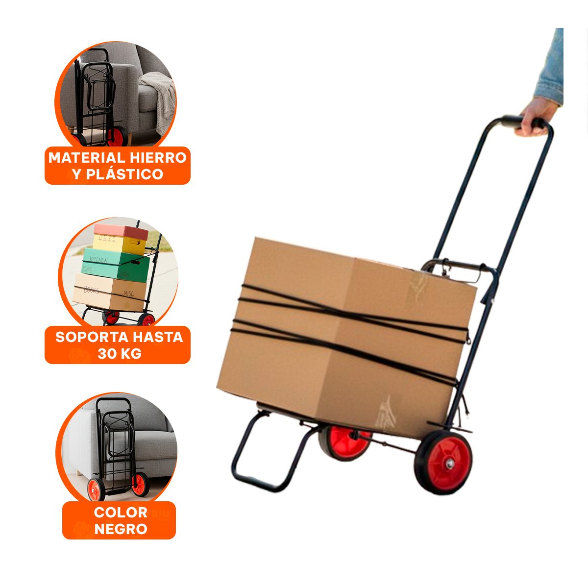 EQUIPO DE CARGA PLEGABLE NEGRO CON LIGA PARA TRASLADAR BULTOS EN CASA - 3