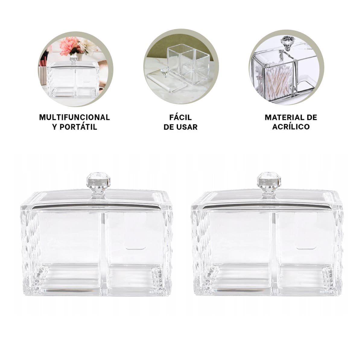 CONTENEDOR ACRILICO 2 DIVISIONES CON TAPA TRANSPARENTE VERSATIL PARA DECORACION Y ALMACENAJE - 3