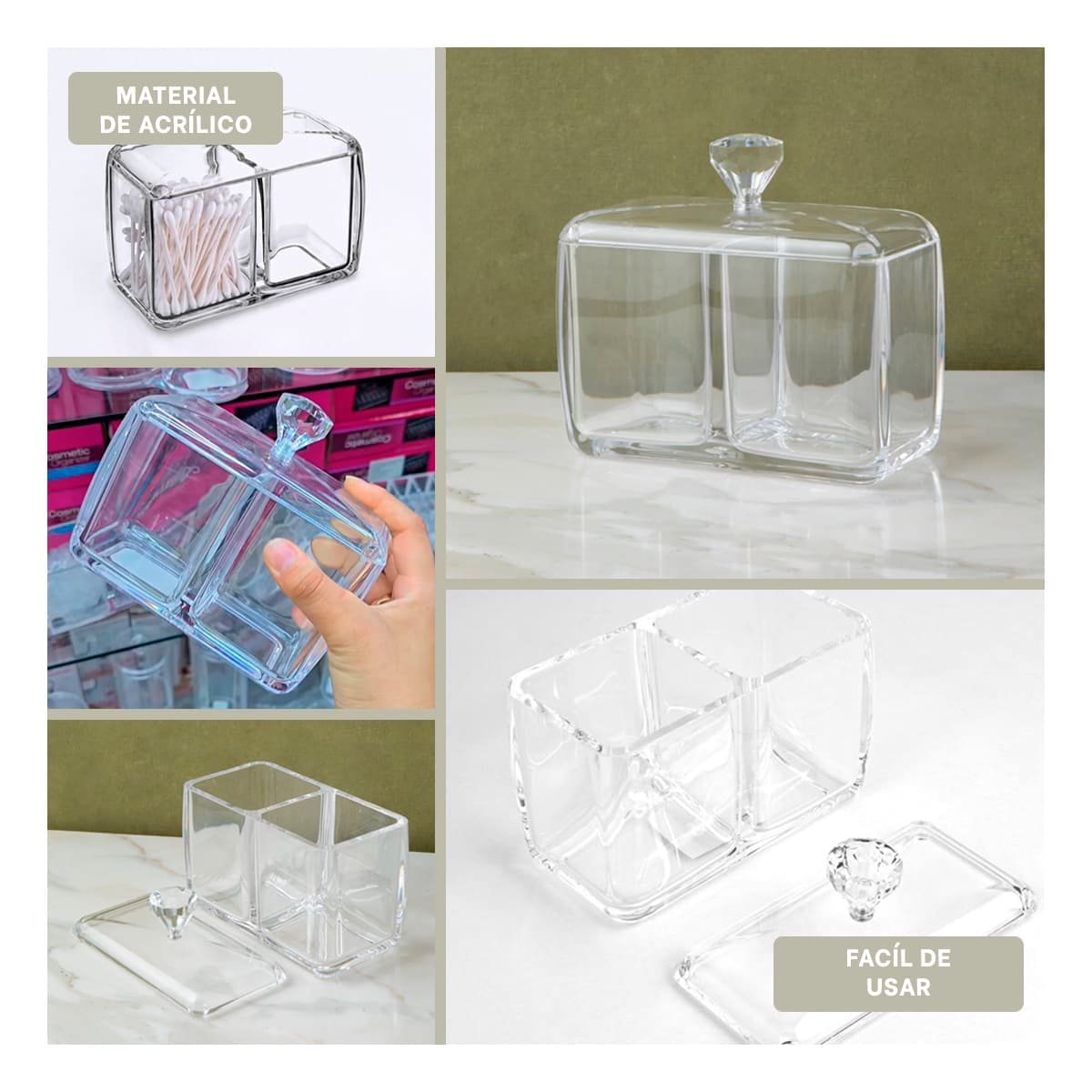 ORGANIZADOR ACRILICO 2 DIVISIONES CON TAPA TRANSPARENTE PARA ALMACENAR OBJETOS YSTICKY - 5