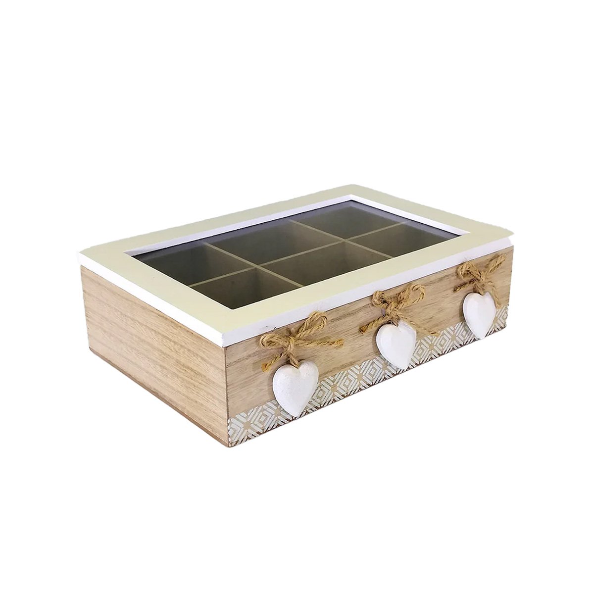 PACK2 PORTA ACCESORIOS DE MADERA CON 6 DIVISIONES DECORATIVAS Y CORAZONES Y+REGALO STICKER - 2