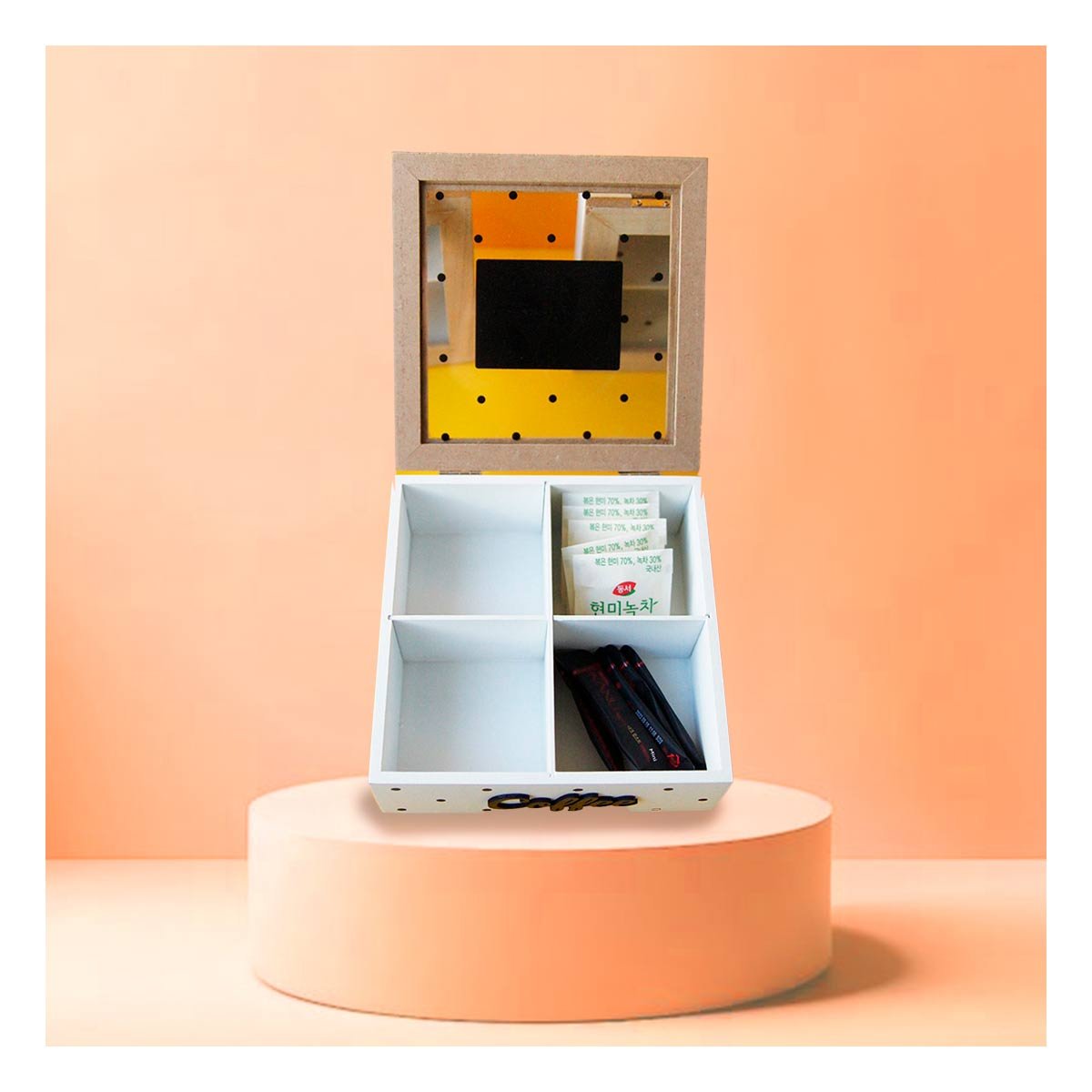 ESTUCHE DE MADERA CON COMPARTIMENTOS PARA TE Y CAFE BLANCO HOGAR CASA FESTIVO Y+LIGAS REGALO - 2