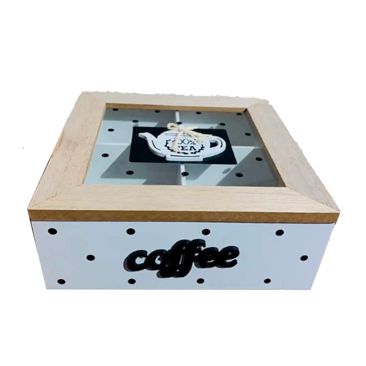 ESTUCHE DE MADERA CON COMPARTIMENTOS PARA TE Y CAFE BLANCO HOGAR CASA FESTIVO Y+LIGAS REGALO - 3