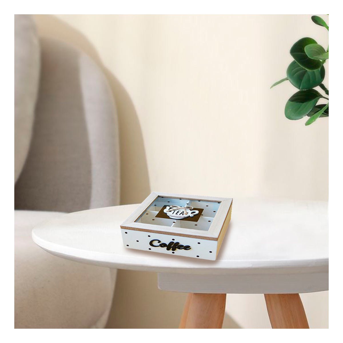 ESTUCHE DE MADERA MULTIUSO CON COMPARTIMENTOS PARA TE Y CAFE BLANCO DECORACION HOGAR Y+POST IT - 2