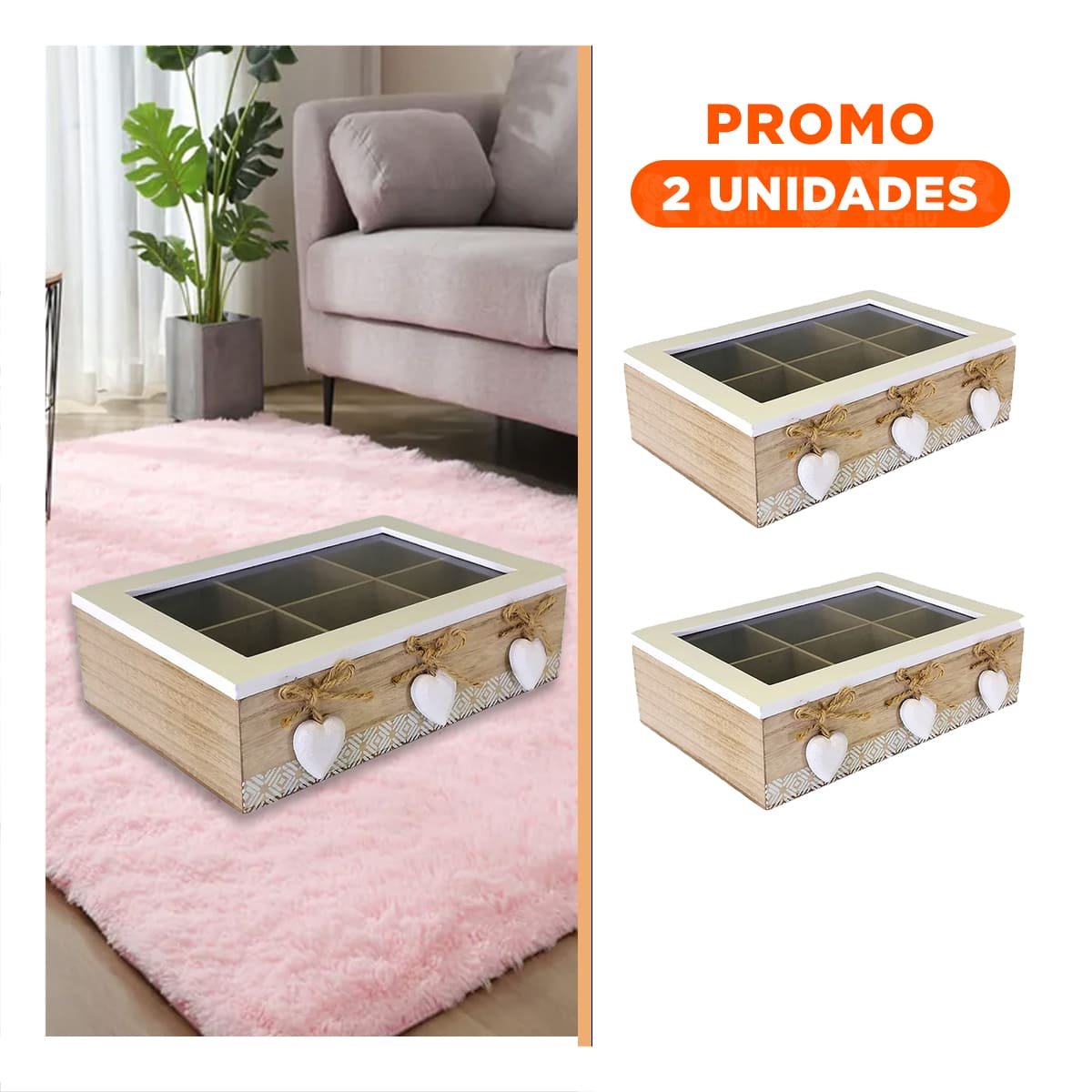 PACK2 SISTEMA DECORATIVO DE MADERA CON 6 DIVISIONES Y CORAZONES PARA HOGAR - 1