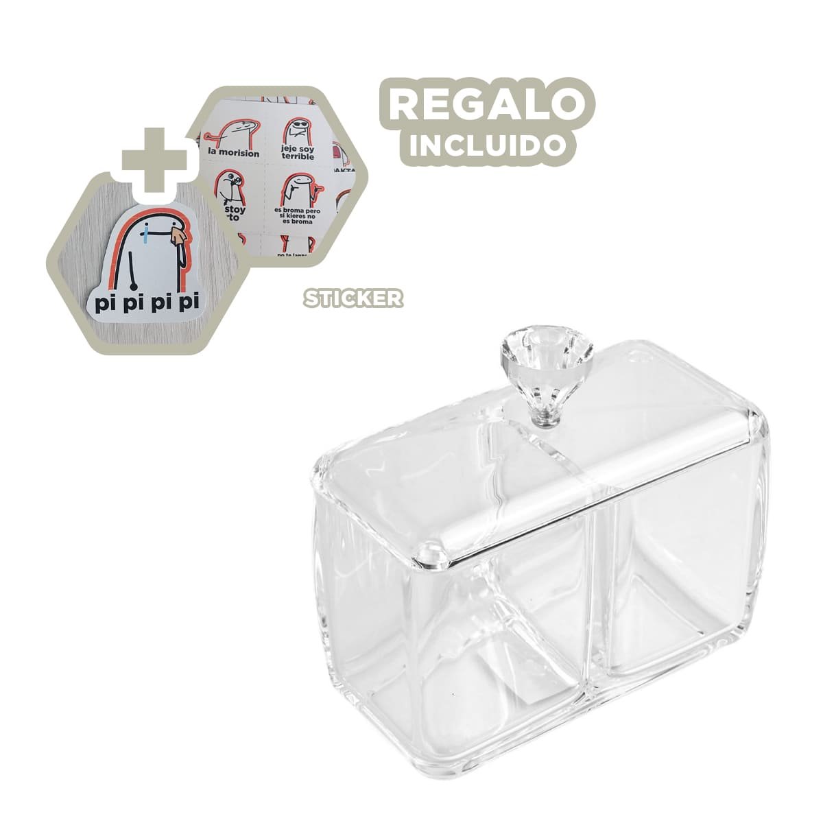 ORGANIZADOR ACRILICO 2 DIVISIONES CON TAPA TRANSPARENTE PARA GUARDAR ARTICULOS YREGALO STICKER - 1