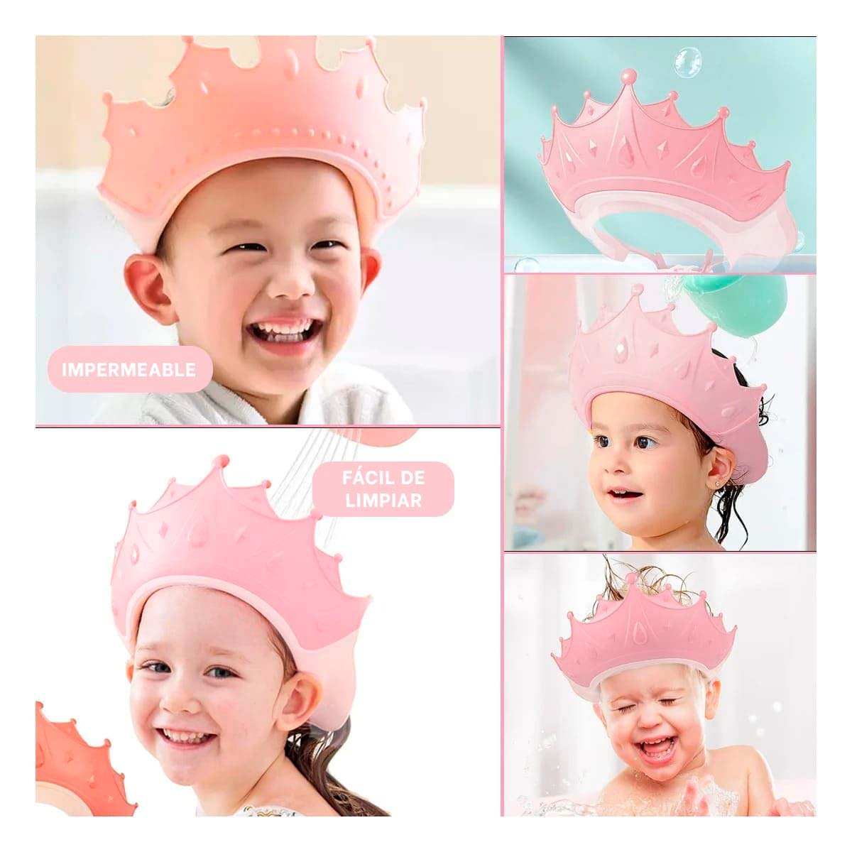 CORONA DE DUCHA INFANTIL AJUSTABLE TIPO GORRO EN ROSADO - 5