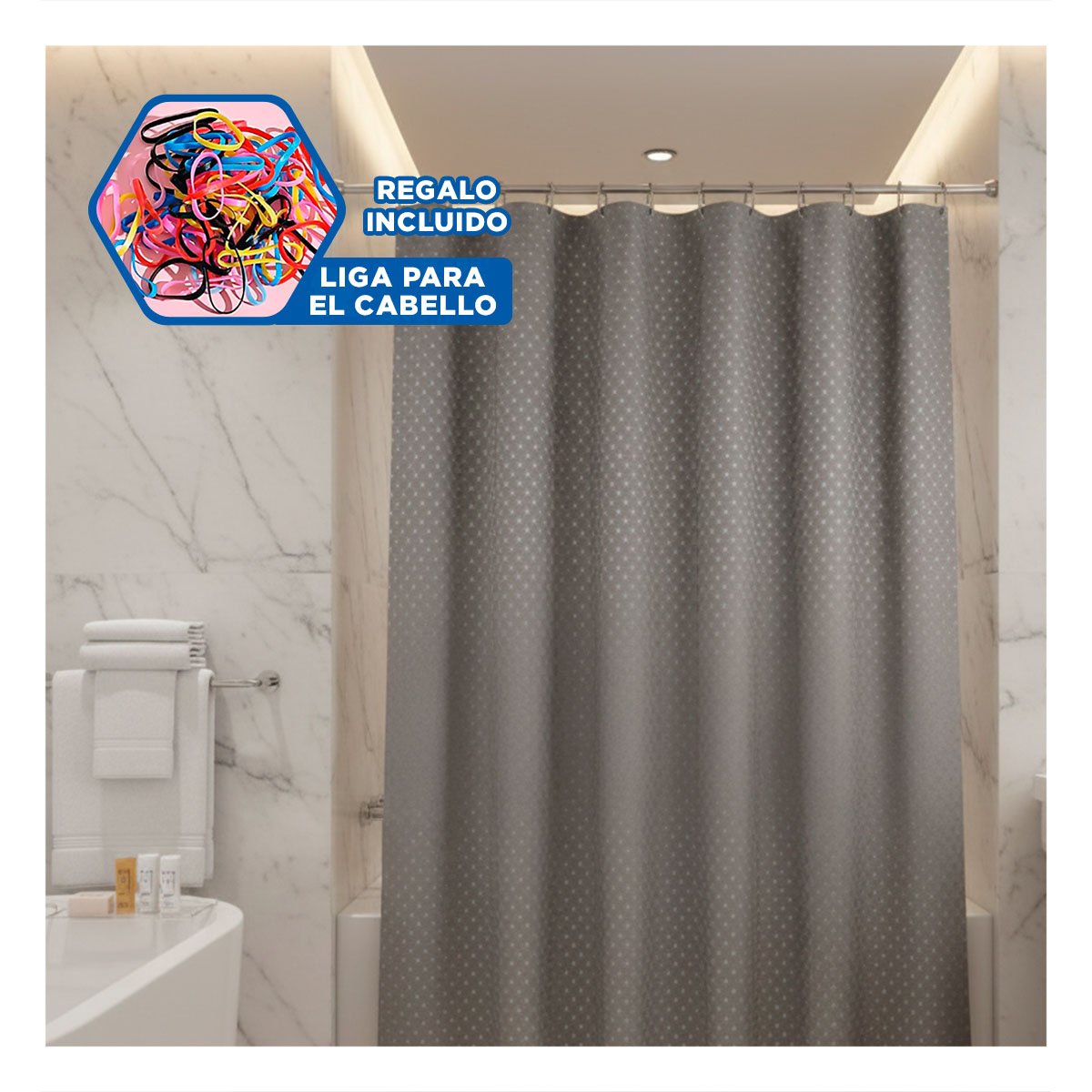 CORTINA DE USO DIARIO PARA DUCHA PLOMO CON PATRON TRIANGULOS 180X180CM Y+LIGAS REGALO - 2