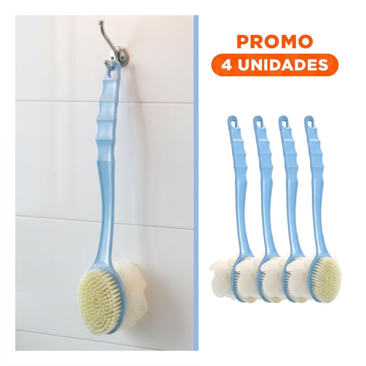 PACK4 UTENSILIO CORPORAL AZUL 36CM DOBLE CABEZALES PARA HIGIENE PERSONAL YREGALO STICKER - 1