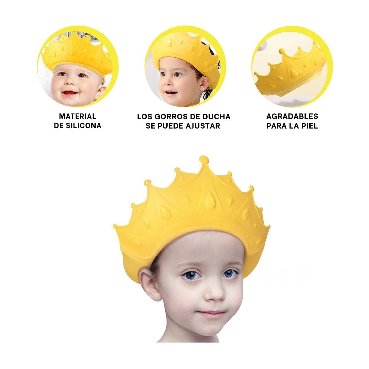CORONA AJUSTABLE INFANTIL PARA DUCHA EN ESTILO GORRO AMARILLO Y+POST IT - 1