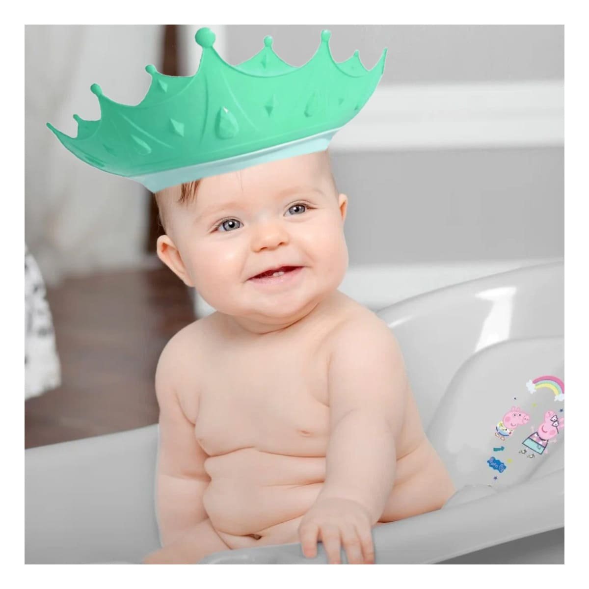 PACK2 GORRO DE DUCHA AJUSTABLE INFANTIL FORMA CORONA VERDE AGUA FLEXIBLE Y+REGALO STICKER - 5